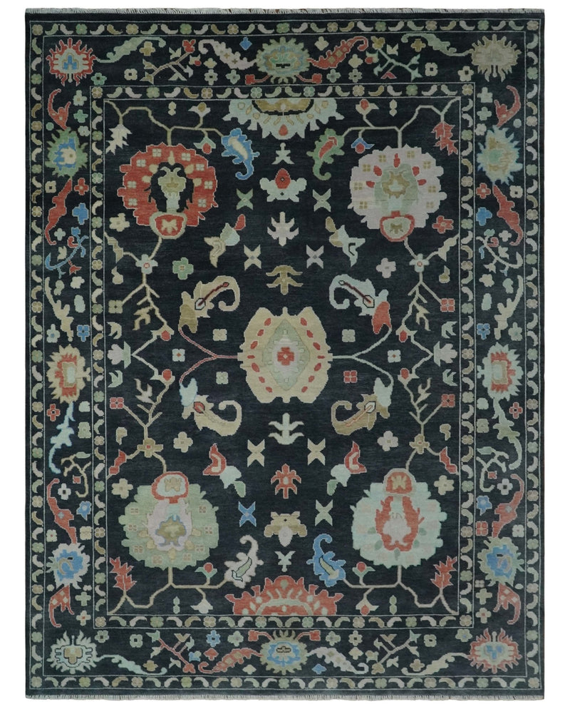 Modern Hand Knotted Black and Multicolor Traditional Vintage Oushak Wool Rug | TRDCP997 - The Rug Decor