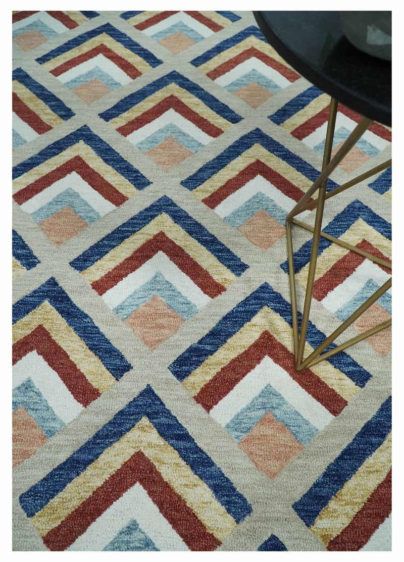 Modern Hand Tufted Multicolor Geometrical Pattern wool Rug - The Rug Decor