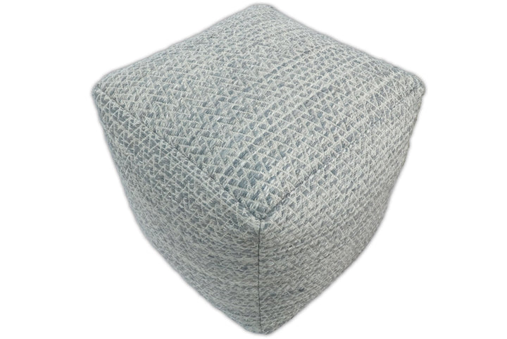 Modern Handwoven Gray Blue Pouf Ottoman Made with Viscose, Contemporary Chevron Design, footstool, couch, side table | TRD109 - The Rug Decor