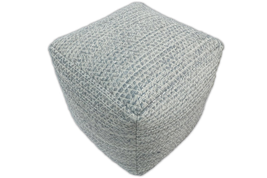 Modern Handwoven Gray Blue Pouf Ottoman Made with Viscose, Contemporary Chevron Design, footstool, couch, side table | TRD109 - The Rug Decor