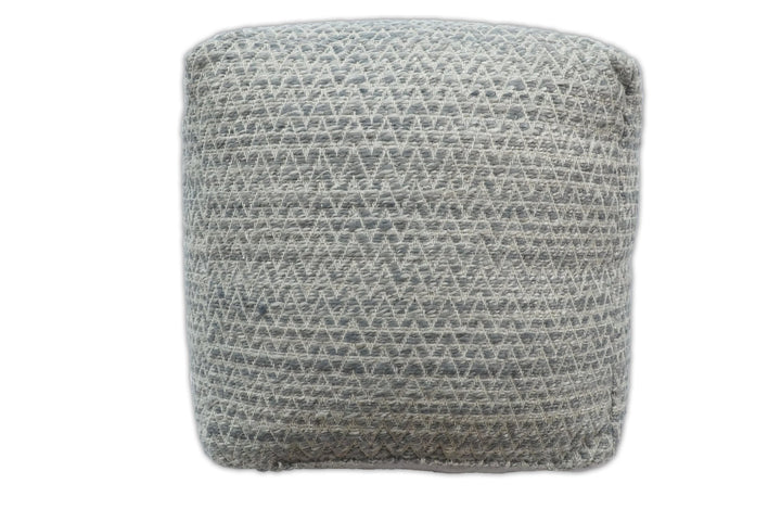 Modern Handwoven Gray Blue Pouf Ottoman Made with Viscose, Contemporary Chevron Design, footstool, couch, side table | TRD109 - The Rug Decor