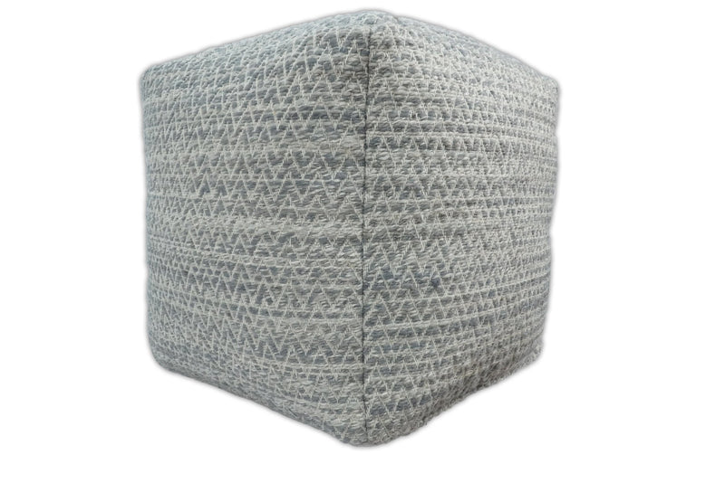 Modern Handwoven Gray Blue Pouf Ottoman Made with Viscose, Contemporary Chevron Design, footstool, couch, side table | TRD109 - The Rug Decor