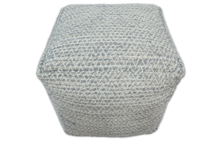 Modern Handwoven Gray Blue Pouf Ottoman Made with Viscose, Contemporary Chevron Design, footstool, couch, side table | TRD109 - The Rug Decor