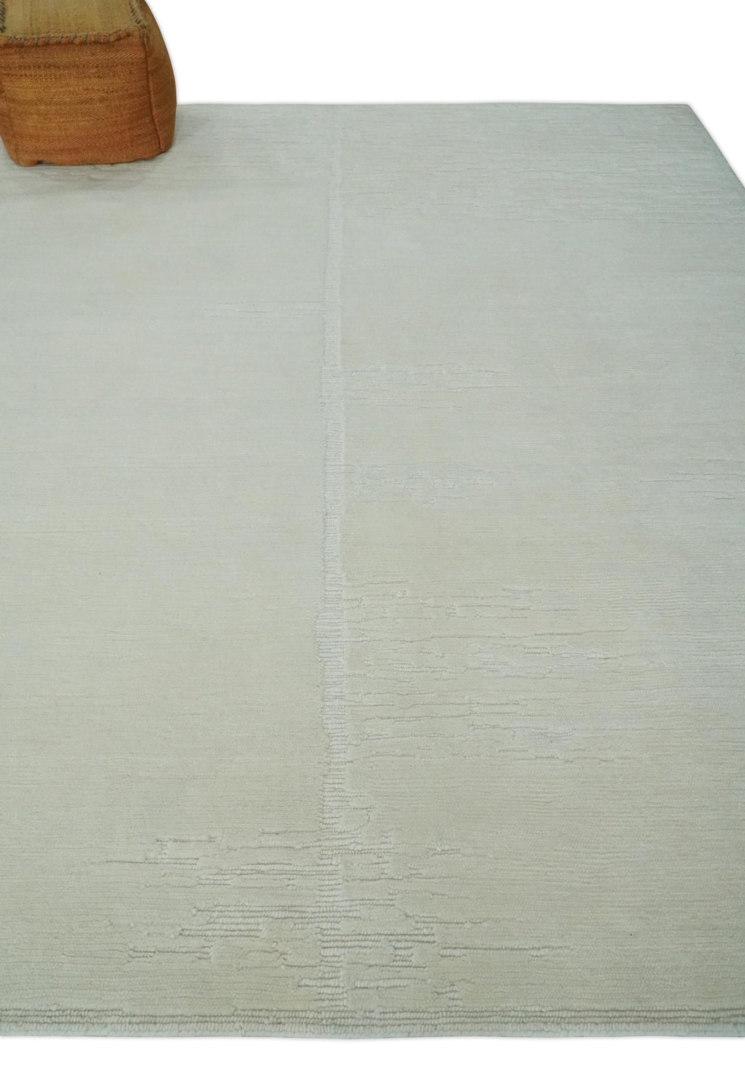 Modern Loop Cut Pile Solid plane Beige Hand Knotted 8x10 Wool Area Rug - The Rug Decor