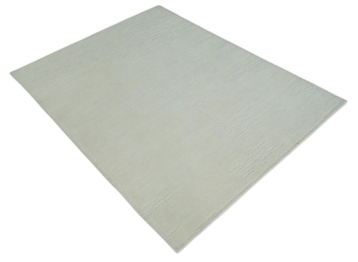 Modern Loop Cut Pile Solid plane Beige Hand Knotted 8x10 Wool Area Rug - The Rug Decor