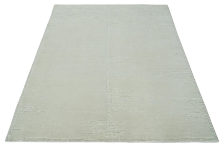 Modern Loop Cut Pile Solid plane Beige Hand Knotted 8x10 Wool Area Rug - The Rug Decor