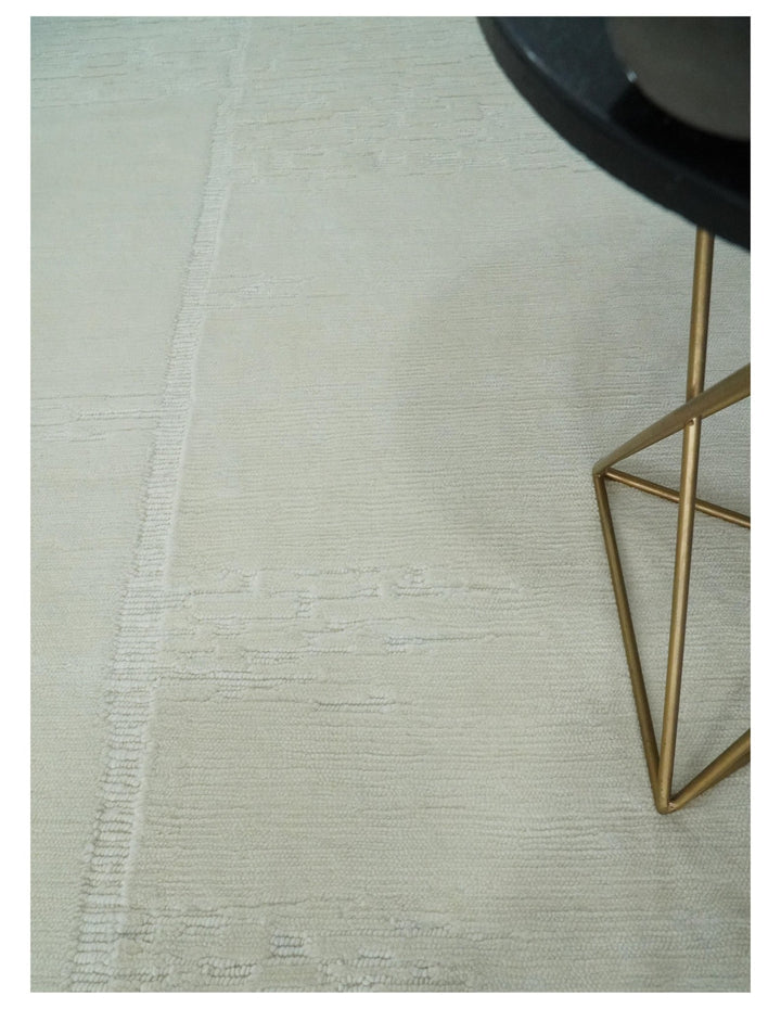 Modern Loop Cut Pile Solid plane Beige Hand Knotted 8x10 Wool Area Rug - The Rug Decor