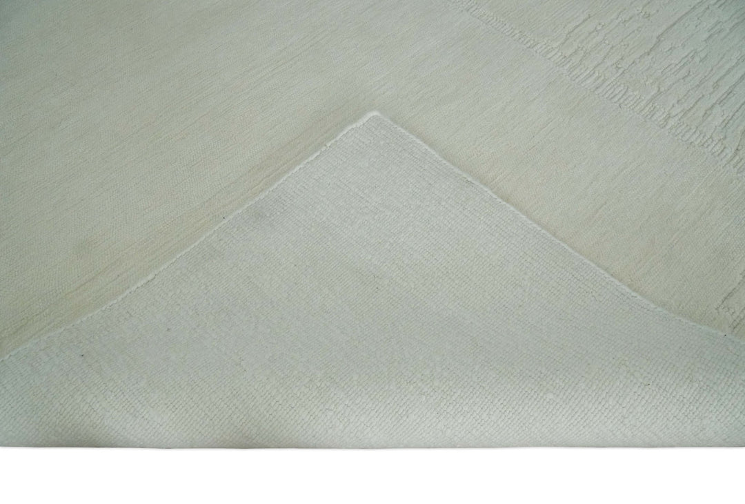 Modern Loop Cut Pile Solid plane Beige Hand Knotted 8x10 Wool Area Rug - The Rug Decor