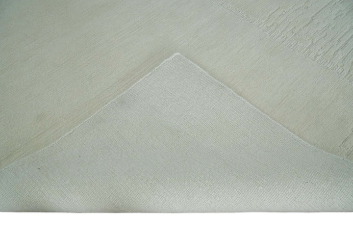 Modern Loop Cut Pile Solid plane Beige Hand Knotted 8x10 Wool Area Rug - The Rug Decor