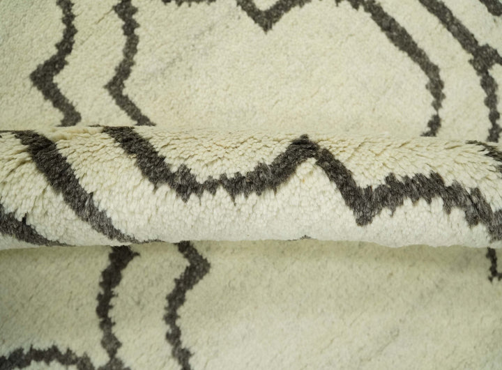 Modern Moroccan Trellis 6x8 Ivory and Brown Natural Farmhouse Wool Hand Woven Rug | HL1 - The Rug Decor