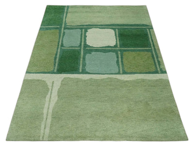 Modern Moss Hand Knotted 6x8 Green and Ivory Abstract Wool Traditional Antique Southwestern Lori Gabbeh | TRDPC3 - The Rug Decor