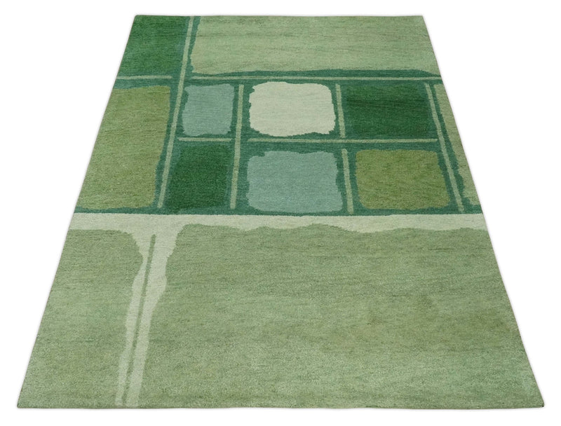Modern Moss Hand Knotted 6x8 Green and Ivory Abstract Wool Traditional Antique Southwestern Lori Gabbeh | TRDPC3 - The Rug Decor