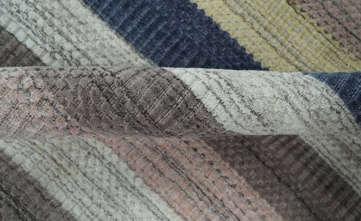 Modern Ombre 8x10 Hand Made Blue, Peach, Brown and Mustard Scandinavian Blended Wool Flatwoven Area Rug | KE39 - The Rug Decor