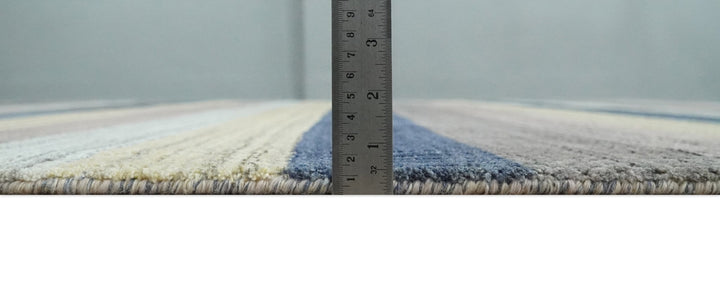 Modern Ombre 8x10 Hand Made Blue, Peach, Brown and Mustard Scandinavian Blended Wool Flatwoven Area Rug | KE39 - The Rug Decor