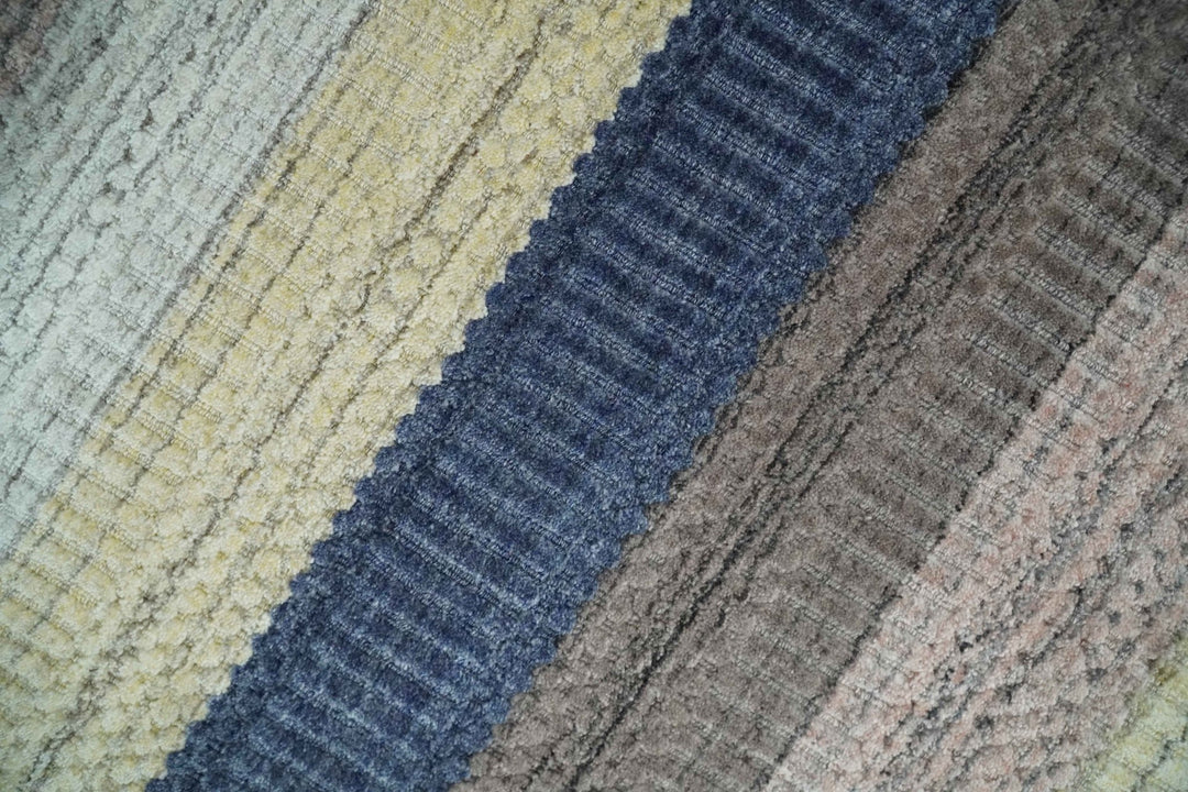 Modern Ombre 8x10 Hand Made Blue, Peach, Brown and Mustard Scandinavian Blended Wool Flatwoven Area Rug | KE39 - The Rug Decor