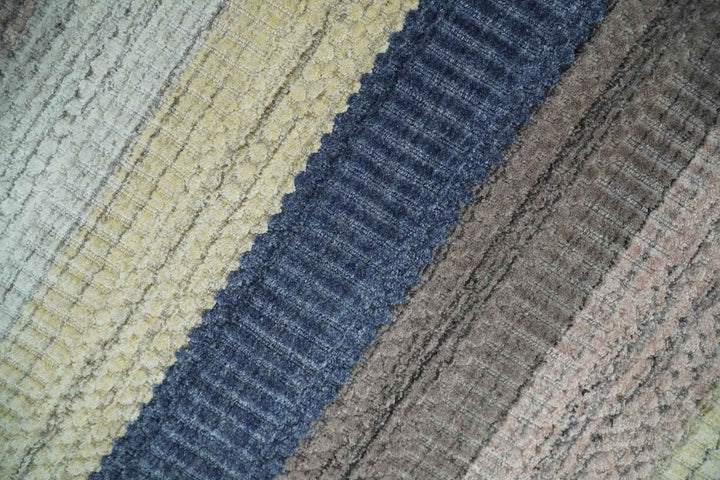Modern Ombre 8x10 Hand Made Blue, Peach, Brown and Mustard Scandinavian Blended Wool Flatwoven Area Rug | KE39 - The Rug Decor
