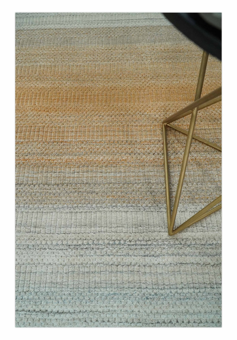 Modern Ombre 8x10 Hand Made Silver, Blue, Gold and Beige Scandinavian Blended Wool Flatwoven Area Rug | KE13 - The Rug Decor