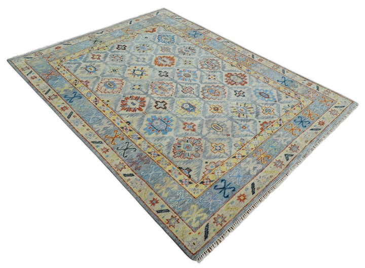 Modern Oushak 8x10, 9x12, 10x14 and 12x15 Hand Knotted Persian Blue Colorful Wool Area Rug | TRDCP864810 - The Rug Decor