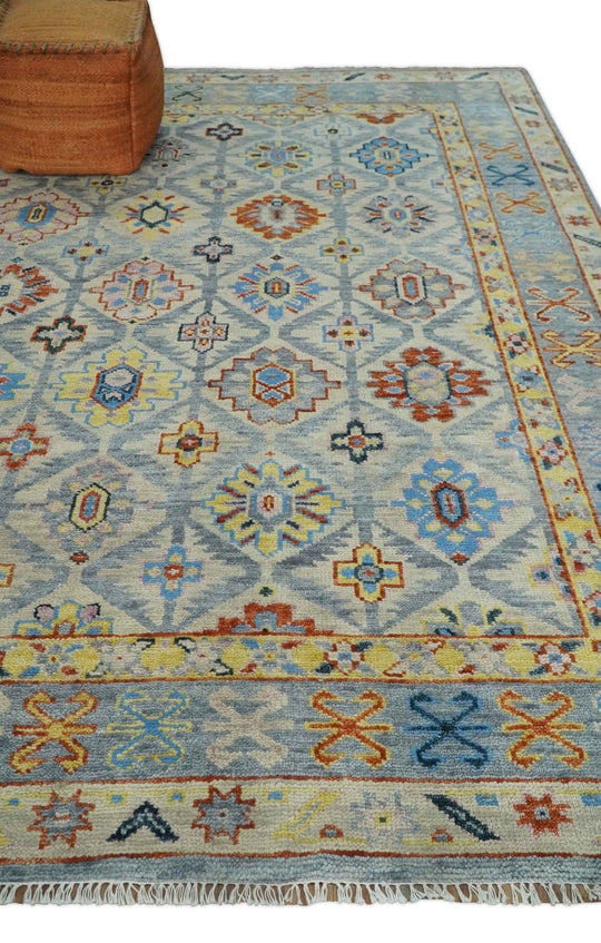 Vibrant Colorful Silver, Blue, Rust and Mustard Traditional Hand Knott ...