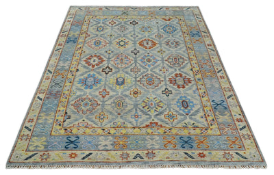 Modern Oushak 8x10, 9x12, 10x14 and 12x15 Hand Knotted Persian Blue Colorful Wool Area Rug | TRDCP864810 - The Rug Decor