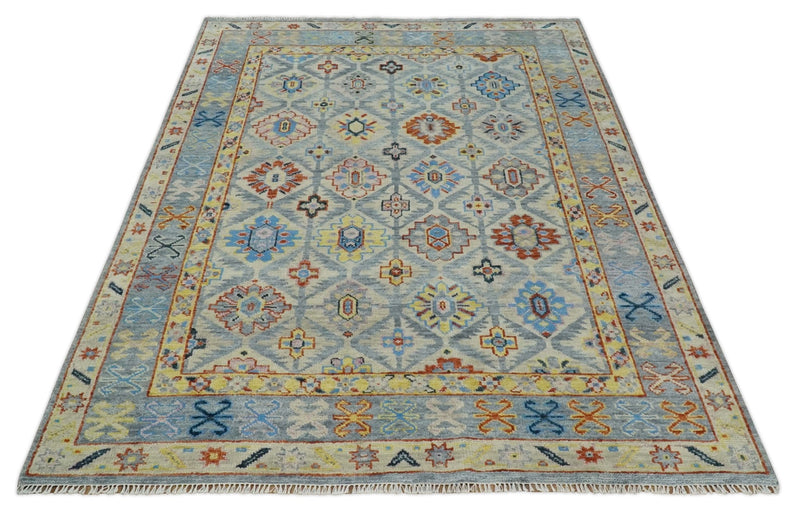 Modern Oushak 8x10, 9x12, 10x14 and 12x15 Hand Knotted Persian Blue Colorful Wool Area Rug | TRDCP864810 - The Rug Decor