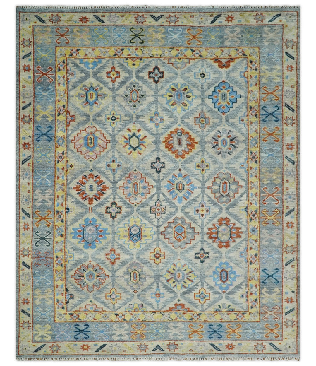 Modern Oushak 8x10, 9x12, 10x14 and 12x15 Hand Knotted Persian Blue Colorful Wool Area Rug | TRDCP864810 - The Rug Decor