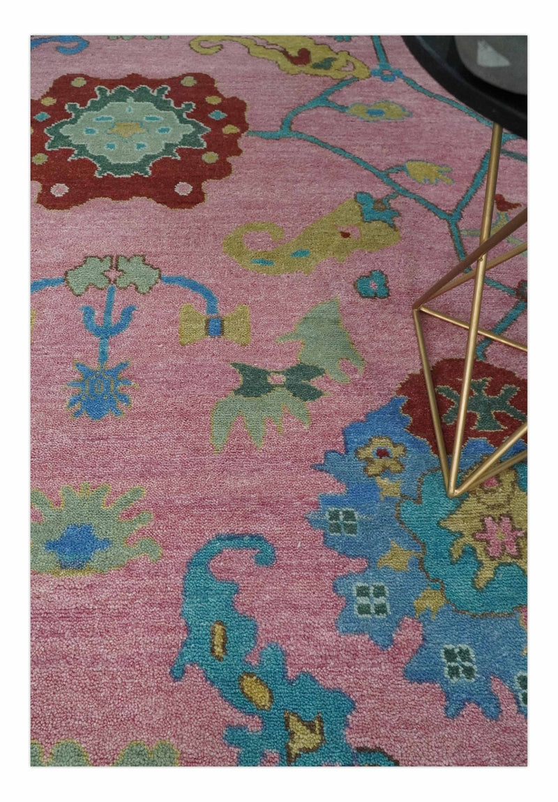 Modern Oushak 8x10, 9x12, 10x14 and 12x15 Hand Knotted Persian Pink and Sea Blue Colorful Wool Area Rug | TRDCP8671014 - The Rug Decor