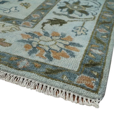 Modern Oushak 8x10 Hand Knotted Persian Blue, Brown and Olive Colorful Wool Area Rug | TRDCP842810 - The Rug Decor