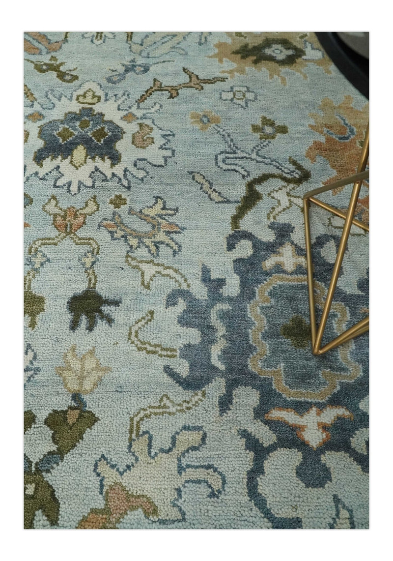Modern Oushak 8x10 Hand Knotted Persian Blue, Brown and Olive Colorful Wool Area Rug | TRDCP842810 - The Rug Decor