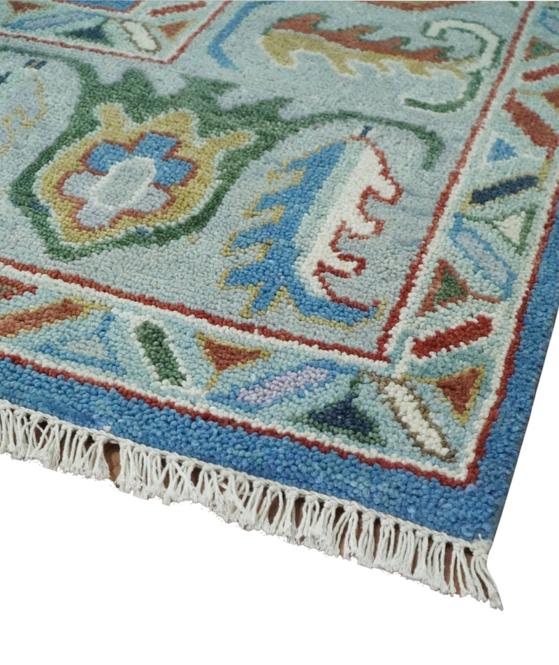Modern Oushak 8x10 Hand Knotted Persian Blue, Rust and Ivory Colorful Wool Area Rug | TRDCP848810 - The Rug Decor