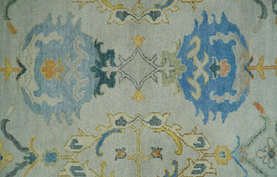 Modern Oushak 8x10 Hand Knotted Persian Ivory and Blue Colorful Wool Area Rug | TRDCP857810 - The Rug Decor