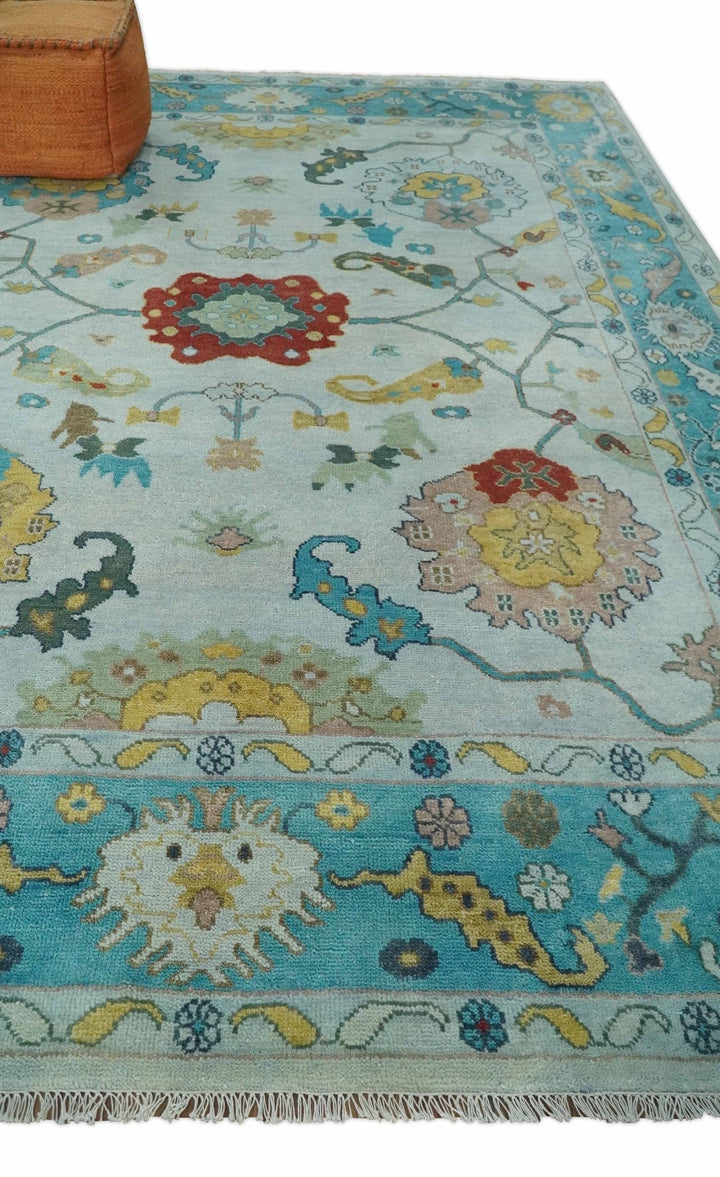 Modern Oushak 9x12 Hand Knotted Persian Blue, Red and Gold Colorful Wool Area Rug | TRDCP835912 - The Rug Decor