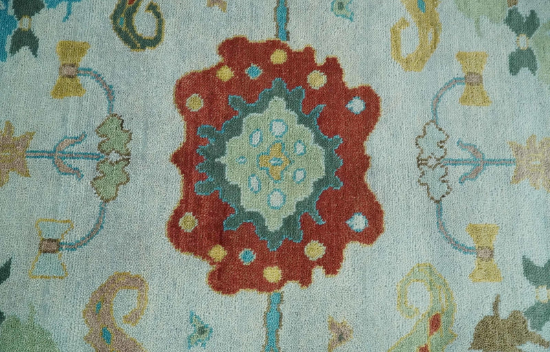 Modern Oushak 9x12 Hand Knotted Persian Blue, Red and Gold Colorful Wool Area Rug | TRDCP835912 - The Rug Decor