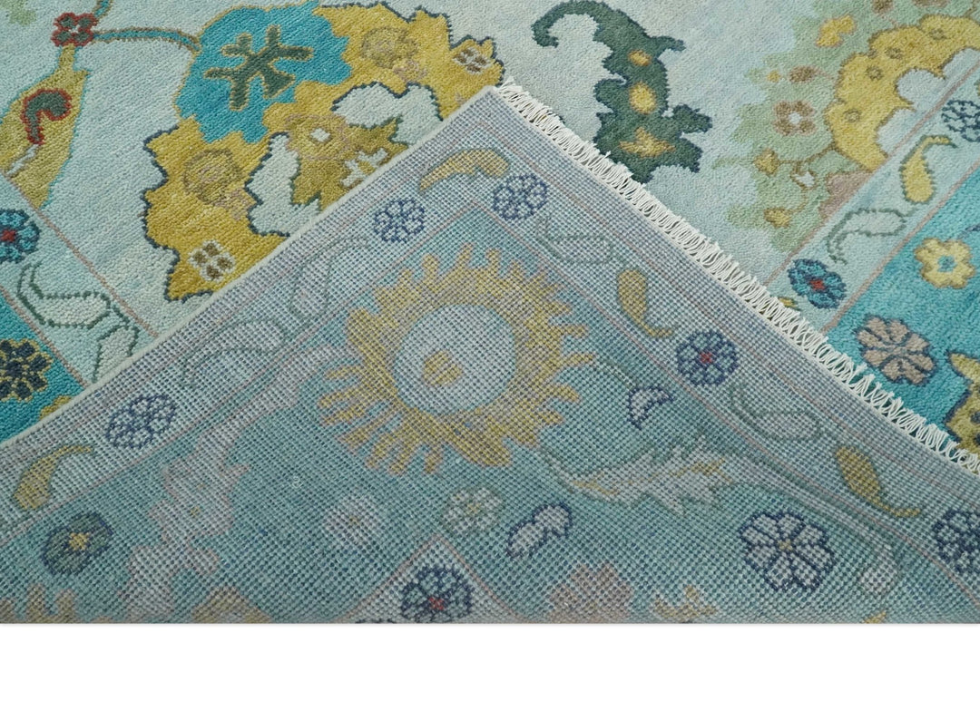Modern Oushak 9x12 Hand Knotted Persian Blue, Red and Gold Colorful Wool Area Rug | TRDCP835912 - The Rug Decor