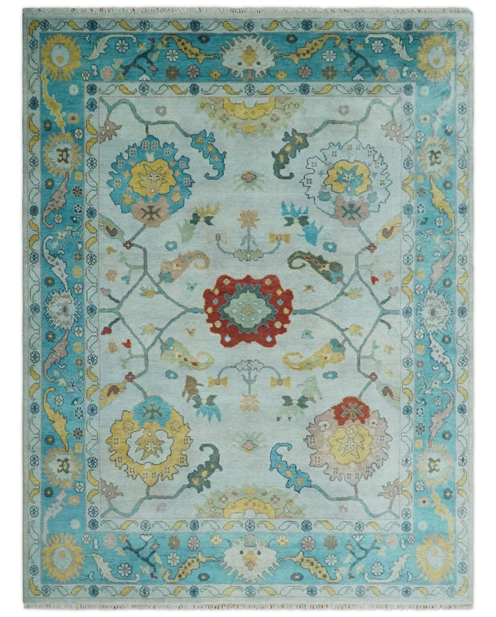 Modern Oushak 9x12 Hand Knotted Persian Blue, Red and Gold Colorful Wool Area Rug | TRDCP835912 - The Rug Decor
