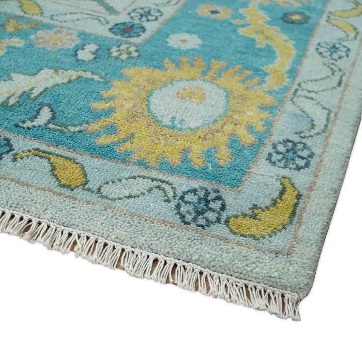 Modern Oushak 9x12 Hand Knotted Persian Blue, Red and Gold Colorful Wool Area Rug | TRDCP835912 - The Rug Decor