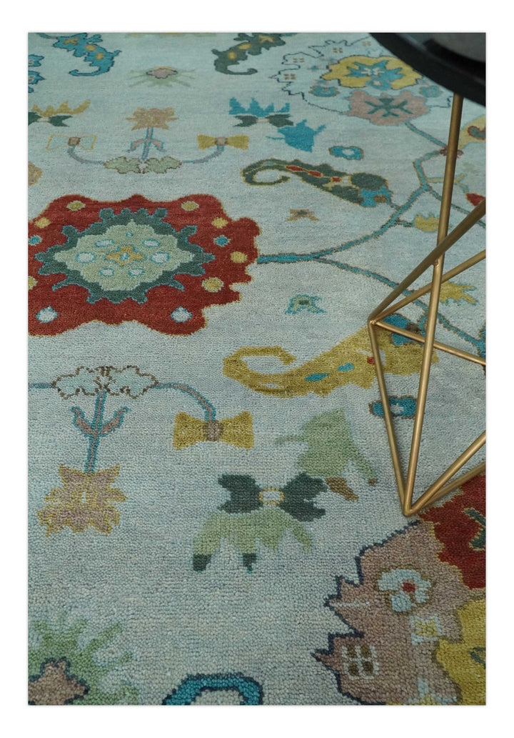 Modern Oushak 9x12 Hand Knotted Persian Blue, Red and Gold Colorful Wool Area Rug | TRDCP835912 - The Rug Decor
