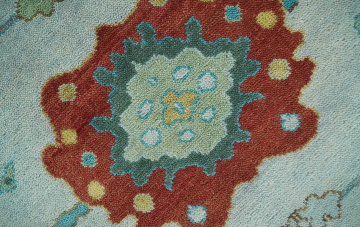 Modern Oushak 9x12 Hand Knotted Persian Blue, Red and Gold Colorful Wool Area Rug | TRDCP835912 - The Rug Decor