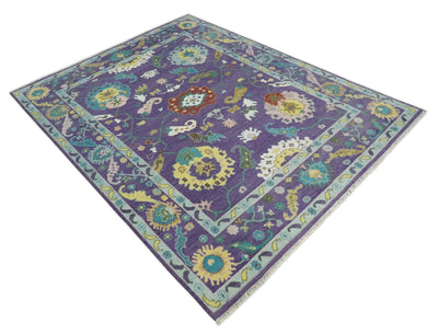 Modern Oushak 9x12 Hand Knotted Persian Purple and Blue Colorful Wool Area Rug | TRDCP850912 - The Rug Decor