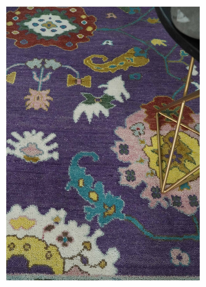 Modern Oushak 9x12 Hand Knotted Persian Purple and Blue Colorful Wool Area Rug | TRDCP850912 - The Rug Decor