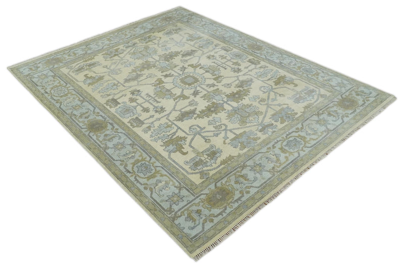 Modern Oushak Hand Knotted 8x10 Persian Beige, Silver and Mustard Antique Wool Area Rug | TRDCP909810 - The Rug Decor