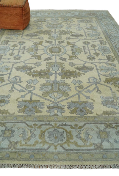 Modern Oushak Hand Knotted 8x10 Persian Beige, Silver and Mustard Antique Wool Area Rug | TRDCP909810 - The Rug Decor