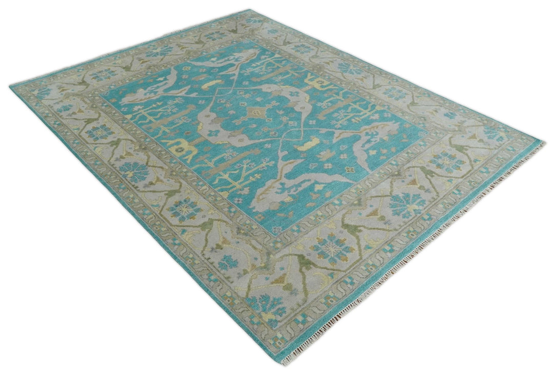 Modern Oushak Hand Knotted 8x10 Persian Blue and Silver Antique Wool Area Rug | TRDCP912810 - The Rug Decor