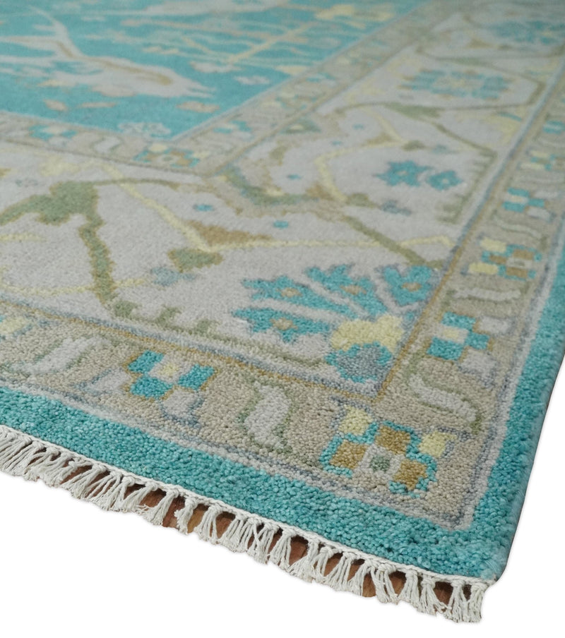 Modern Oushak Hand Knotted 8x10 Persian Blue and Silver Antique Wool Area Rug | TRDCP912810 - The Rug Decor