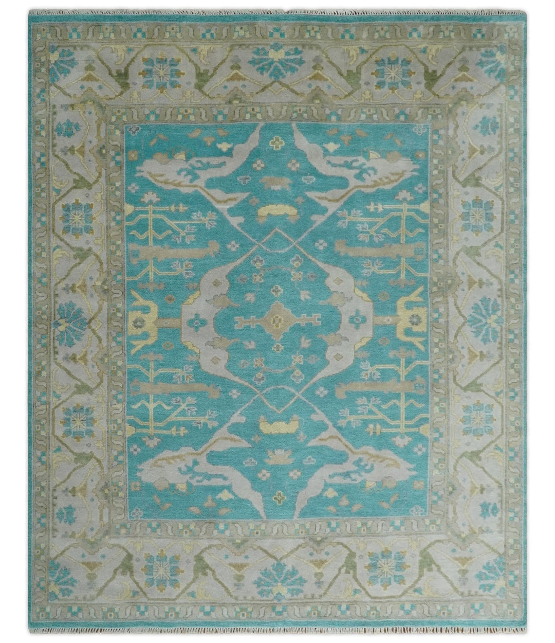 Modern Oushak Hand Knotted 8x10 Persian Blue and Silver Antique Wool Area Rug | TRDCP912810 - The Rug Decor