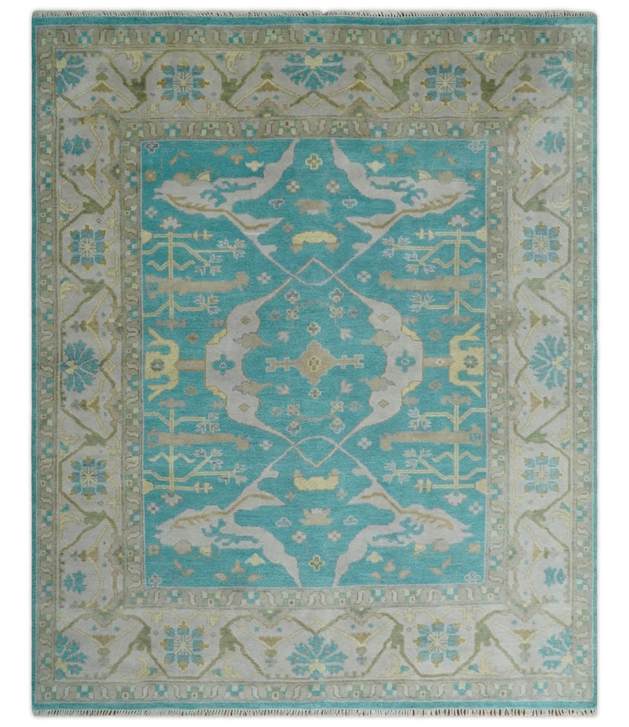 Modern Oushak Hand Knotted 8x10 Persian Blue and Silver Antique Wool Area Rug | TRDCP912810 - The Rug Decor
