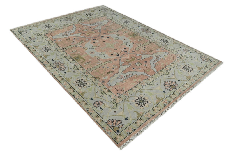 Modern Oushak Hand Knotted 9x12 Persian Pink and Ivory Antique Wool Area Rug | TRDCP888912 - The Rug Decor