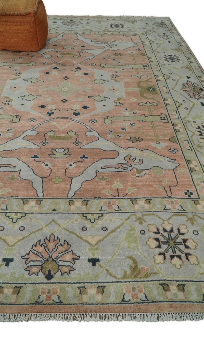 Modern Oushak Hand Knotted 9x12 Persian Pink and Ivory Antique Wool Area Rug | TRDCP888912 - The Rug Decor