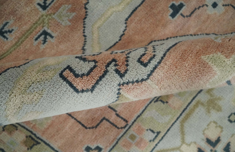 Modern Oushak Hand Knotted 9x12 Persian Pink and Ivory Antique Wool Area Rug | TRDCP888912 - The Rug Decor