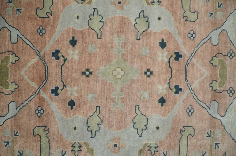 Modern Oushak Hand Knotted 9x12 Persian Pink and Ivory Antique Wool Area Rug | TRDCP888912 - The Rug Decor